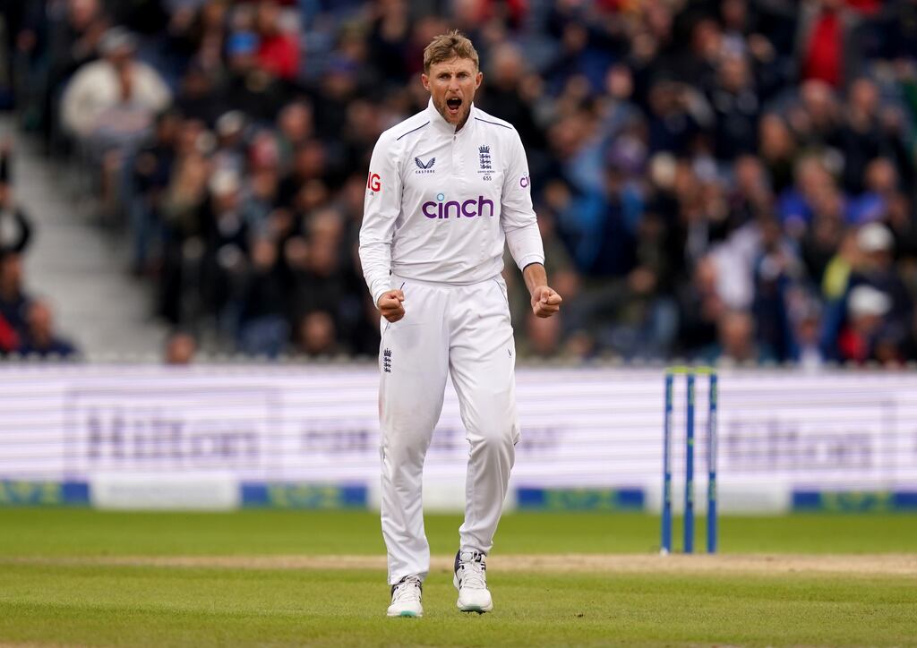 England's Joe Root celebrates taking the wicket of Australia's Marnus Labuschagne. Photograph: Martin Rickett/PA Wire
