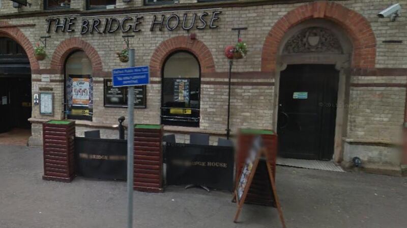 The Bridge House pub on Bedford Street in Belfast was where Derek Brockwell was detained by PSNI officers. Image: Google Streetview.