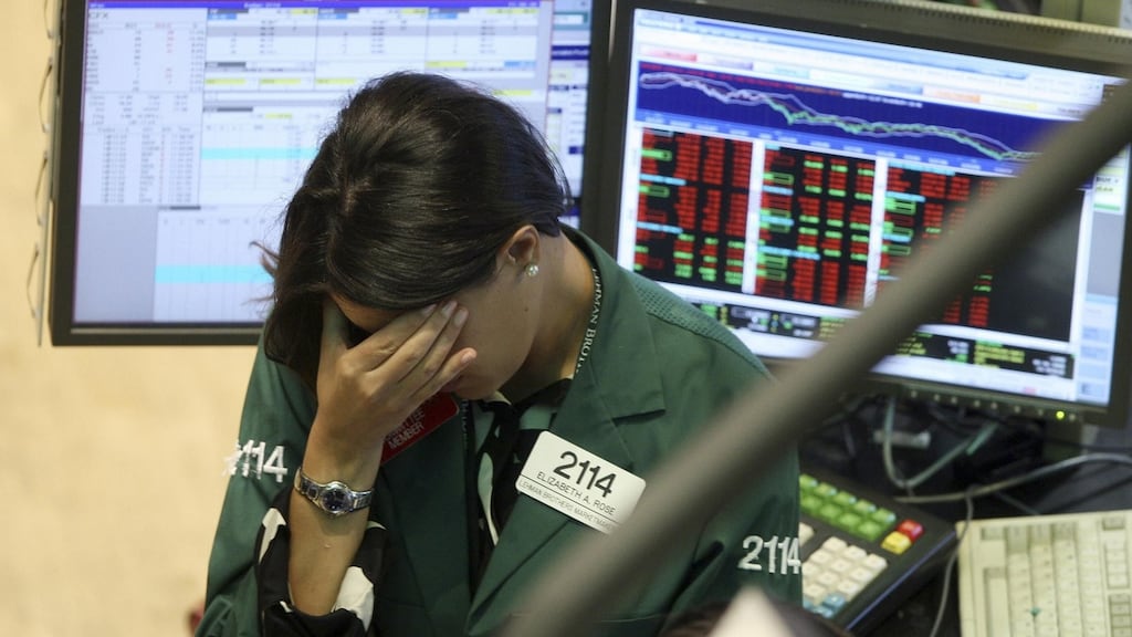 Lehman Brothers specialist Elizabeth Rose on the trading floor of NYSE, September 15th, 2008. Photograph: AP/David Karp