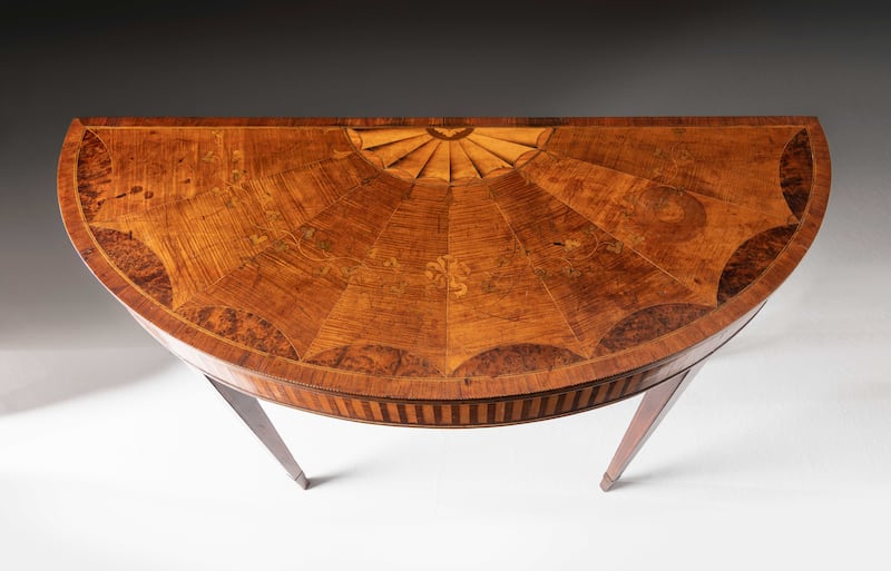 A William Moore demilune, from about 1785, at McBain and Byrne, exhibited at Timeless, the Irish Antique Dealers' Fair, this weekend