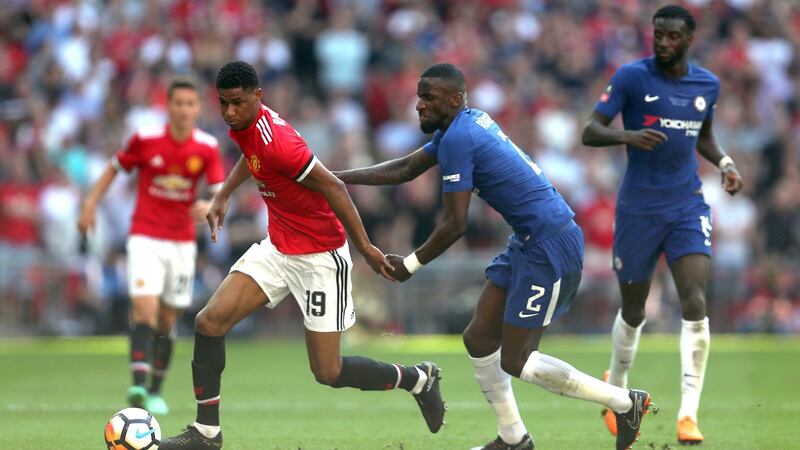 Rashford goes past Antonio Rudiger. Photo: David Davies/PA Wire