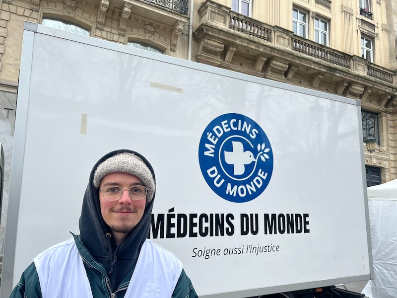 Matthias Bingham from Médecins du Monde, which provides medical care to homeless migrants occupying Gaîté Lyrique theatre in Paris. Photograph: Jack Power