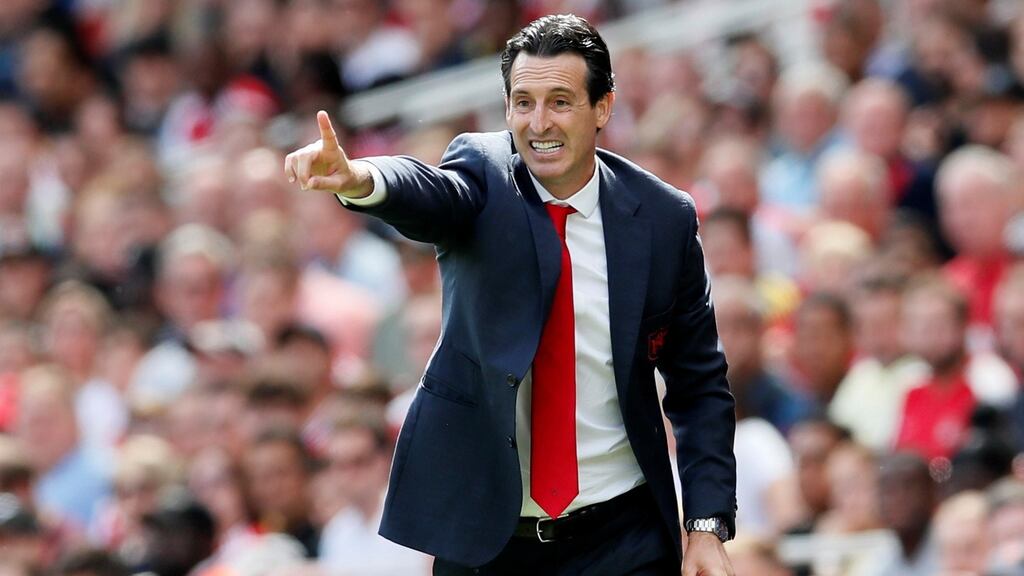 Arsenal manager Unai Emery: “Right now the distance between Manchester City, Liverpool and us continues to be big, but we have the opportunity on Saturday, and have the opportunity this season, to reduce that distance.” Photograph: Reuters/David Klein