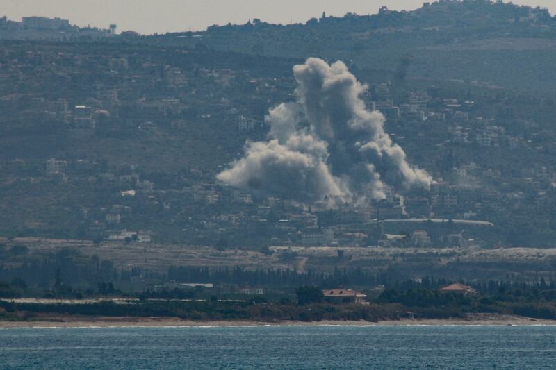 The site of an Israeli strike that targeted the village of Mansouri in southern Lebanon's Tyre district. Photograph: Kawnat Haju/AFP
