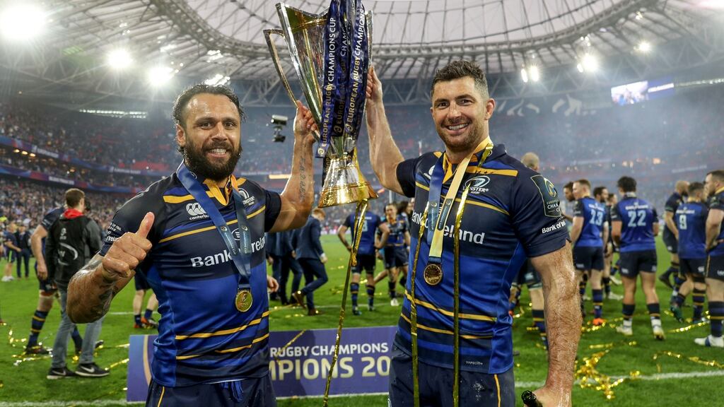 Rob Kearney holds aloft the Champions Cup with Isa Nacewa in 2018. Photo: Dan Sheridan/Inpho