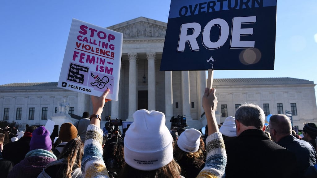 Abortion rights advocates and anti-abortion protesters demonstrate in front of the US supreme court in Washington on December 1st. Photograph: Olivier Douliery/AFP via Getty Images