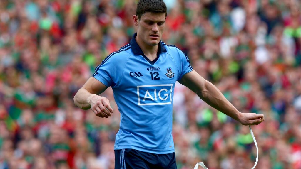Diarmuid Connolly of Dublin leaves the field after being sent off against Mayo. Photograph: Donall Farmer/Inpho