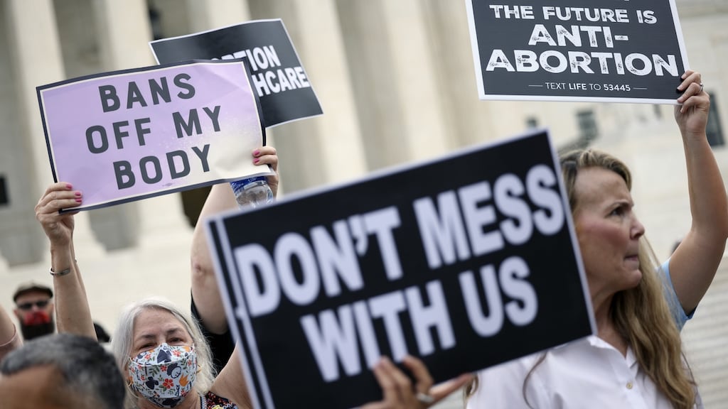 Pro-choice and anti-abortion activists outside the US supreme court on October 4th. Photograph: Kevin Dietsch/Getty Images