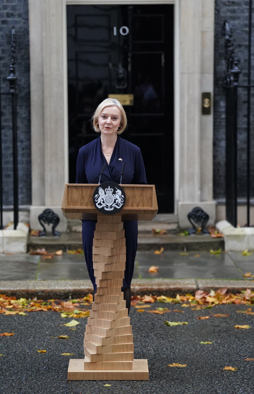 Liz Truss announcing her resignation as British prime minister.