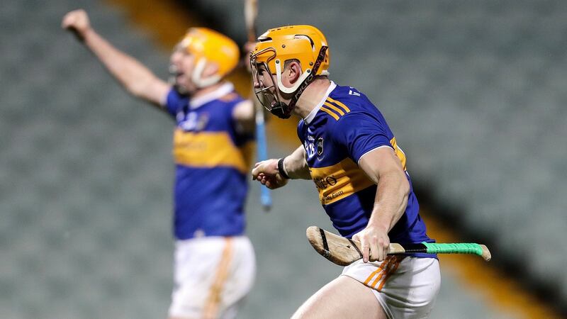 Jake Morris celebrates after scoring his crucial late goal for Tipp. Photograph: Laszlo Geczo/Inpho