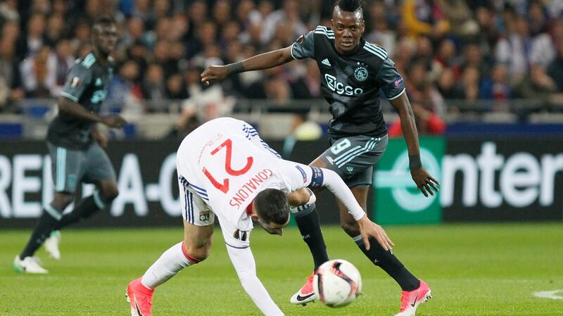 Traore leaves Lyon’s Maxime Gonalons in knots. Photo: Emmanuel Foudrot/Reuters