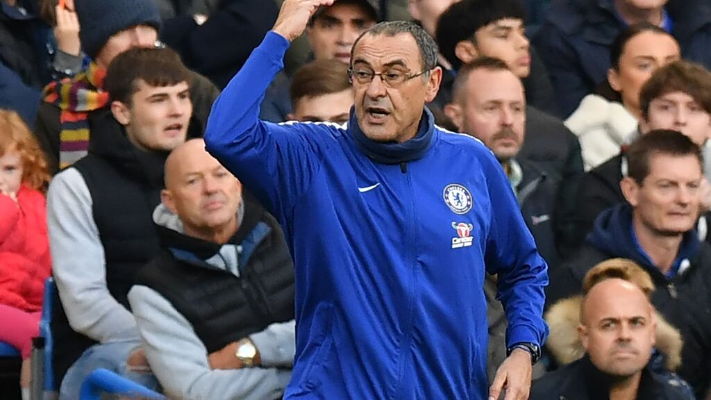 Chelsea’s Italian head coach Maurizio Sarri:  “N’Golo, for us, is not just an important player – he’s a ‘determining’ player.” Photograph:  Olly Greenwood/AFP/Getty Images