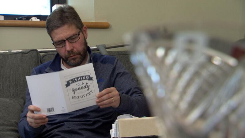 A still from the BBC Spotlight interview with Quinn Industrial Holdings director Kevin Lunney, who was abducted from outside his Co Fermanagh home last month and tortured before being dumped on a road in Co Cavan. Photograph: BBC Spotlight