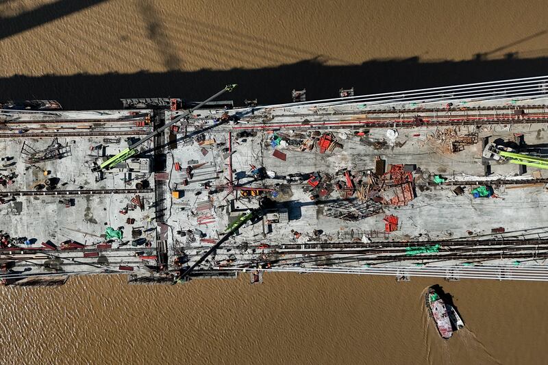 The New Demerara Harbour Bridge, which is under construction in Georgetown. Photograph: Joaquin Sarmiento/AFP via Getty Images