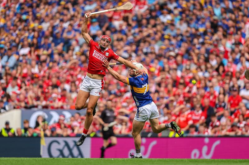 Cork's Brian Hayes in action against Tipperary's Bryan O'Mara. Photograph: Bryan Keane/Inpho