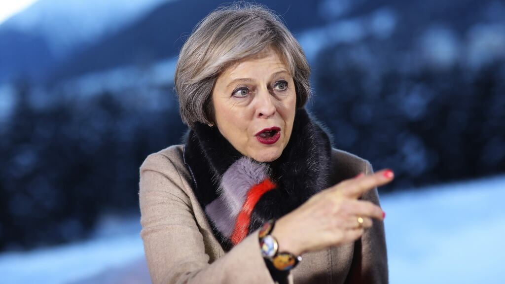 British prime minister Theresa May in Davos, Switzerland, on Thursday, during the World Economic Forum. Photograph: Simon Dawson/Bloomberg