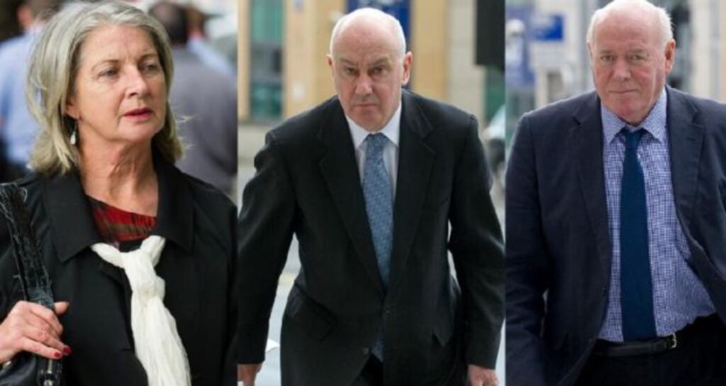 The jury in the trial of three former officials of Anglo Irish Bank (from left), Aoife Maguire, Tiernan O’Mahony and Bernard Daly, will resume deliberations on its verdict on Thursday.