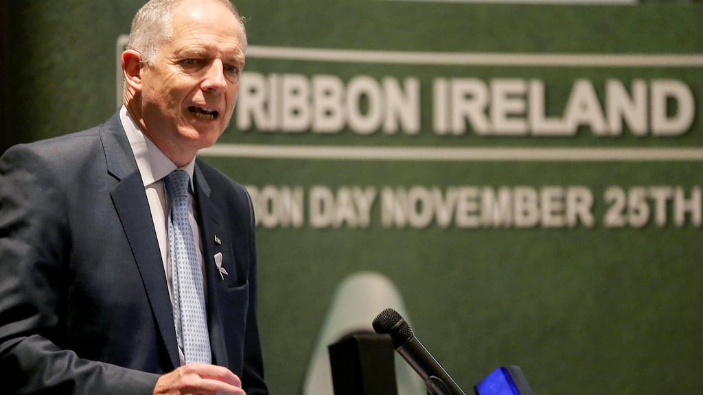 Minister for Equality David Stanton speaking at today’s White Ribbon event. Photograph: Donall Farmer/Inpho