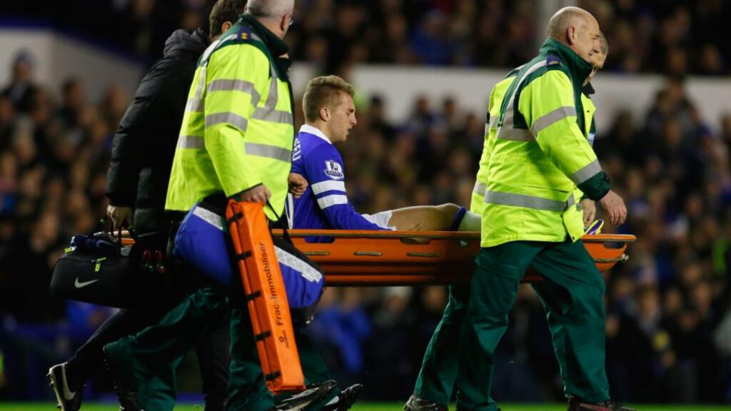 Gerard Deulofeu is stretchered off during the match between Everton and Fulham on December 14th.