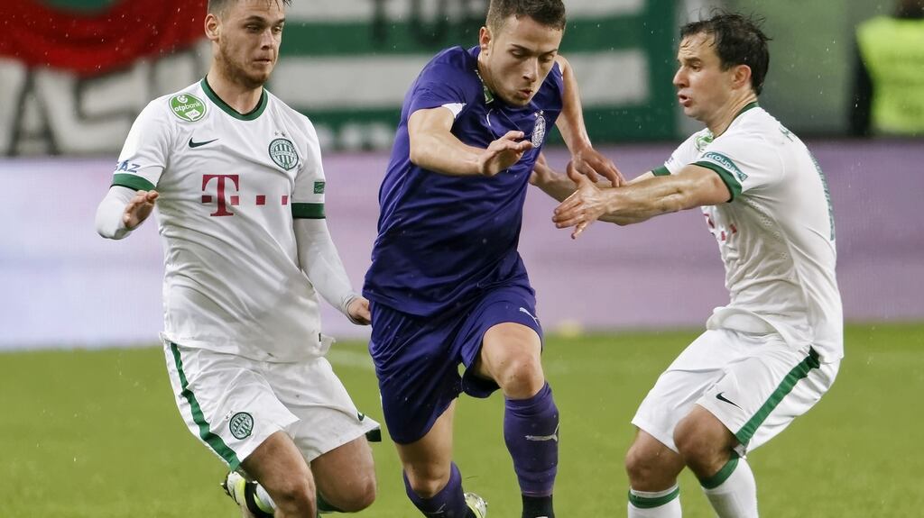 Kylian Hazard in action for Ujpest FC in Budapest, Hungary, last April. Photograph: Laszlo Szirtesi/Getty Images