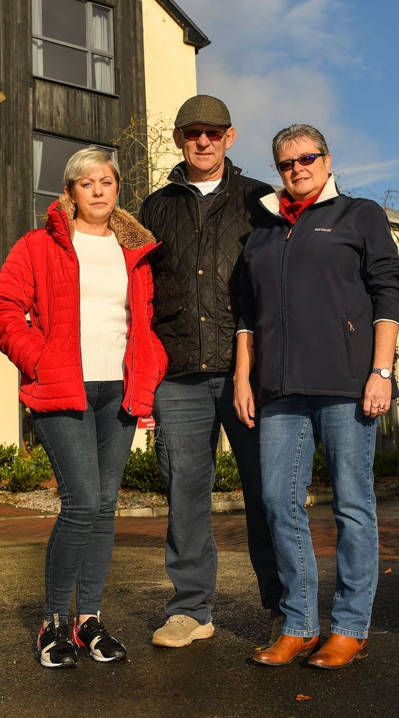 Borrisokane residents Mags Donnelly, Robert Armitage and Margaret Bevan-Hanger at the apartment complex earmarked for asylum seekers. Photograph: Diarmuid Greene