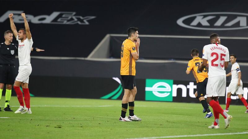 Raul Jimenez reacts after missing a penalty. Photo: Friedemann Vogel/AP