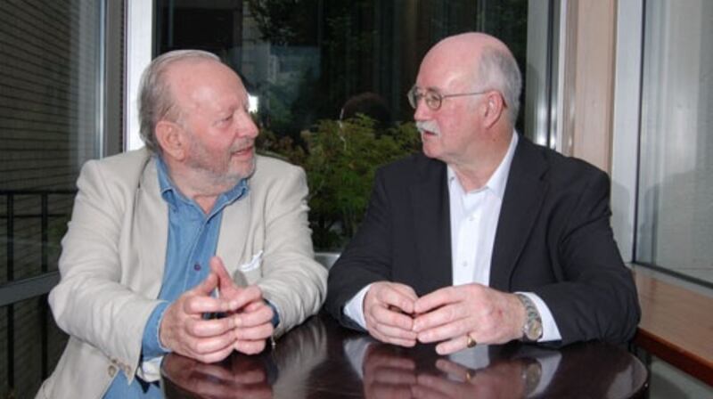 Derek Mahon, left, with his publisher Peter Fallon of Gallery Press