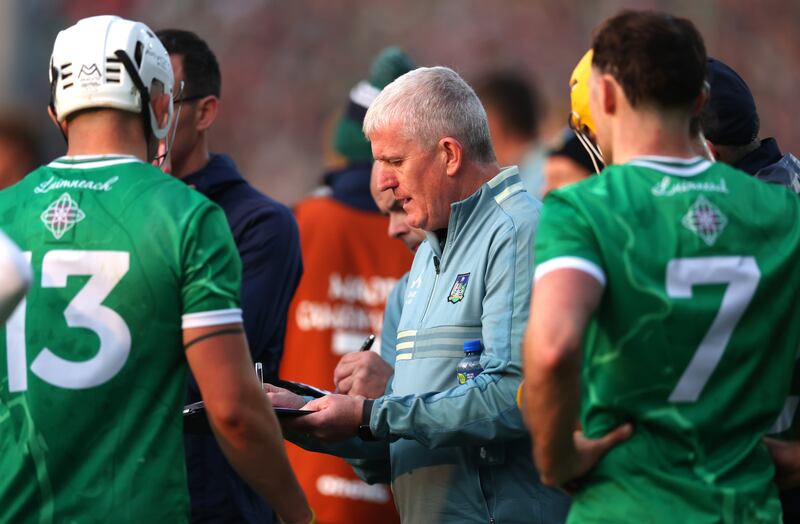 Limerick manager John Kiely and players at the Muster final. Photograph: James Crombie/Inpho