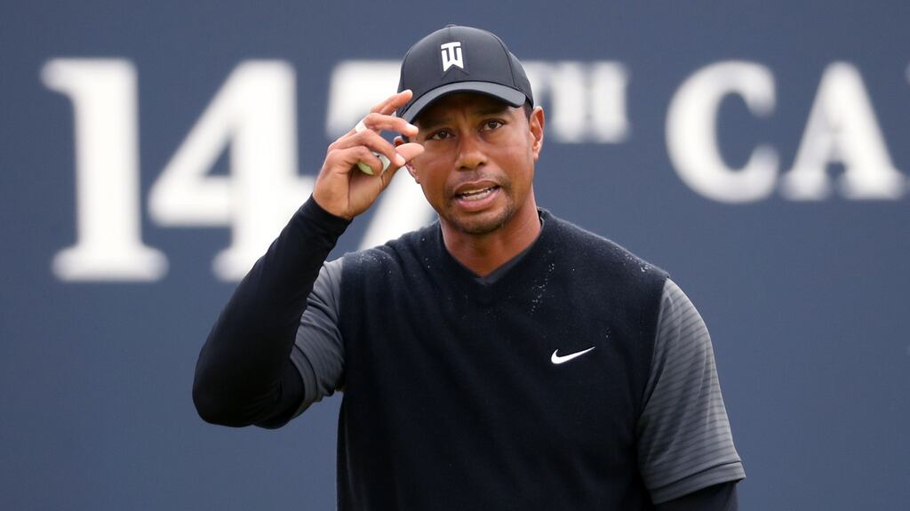 USA’s Tiger Woods after his round on the 18th during day two of the Open Championship 2018 at Carnoustie. Photograph: Jane Barlow/PA Wire
