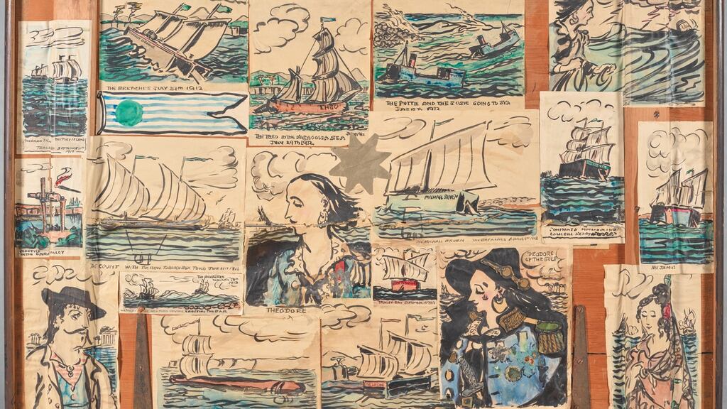 The wooden travelling case belonging to artist Jack B Yeats which had 19 of his original watercolour drawings pasted on to the inside lid. Photograph: Sotheby’s