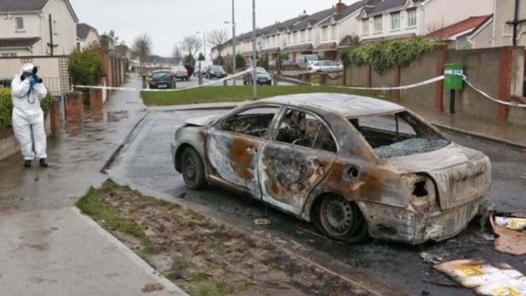 A burned out car in the Earlsfort Estate in Lucan, which gardaí found shortly after the fatal shooting of James Talbot in February 2014. Photograph: Collins.