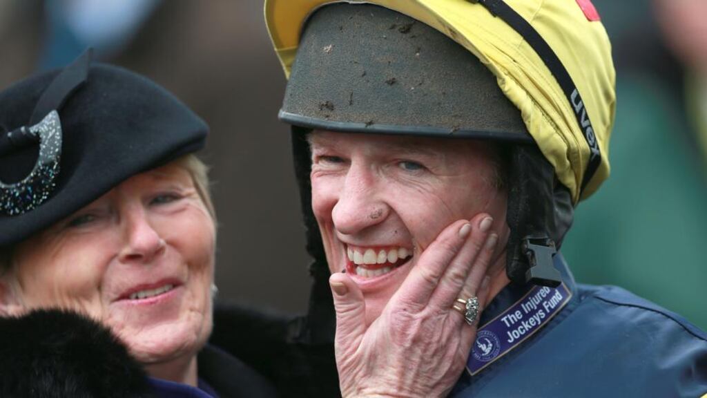 Paul Carberry after his win on Guitar Pete on the opening day of the Aintree Festival. The Irish jockey was brought to hospital after a fall in the Topham Chase over the Grand National fences on Friday. Photograph: David Davies/PA