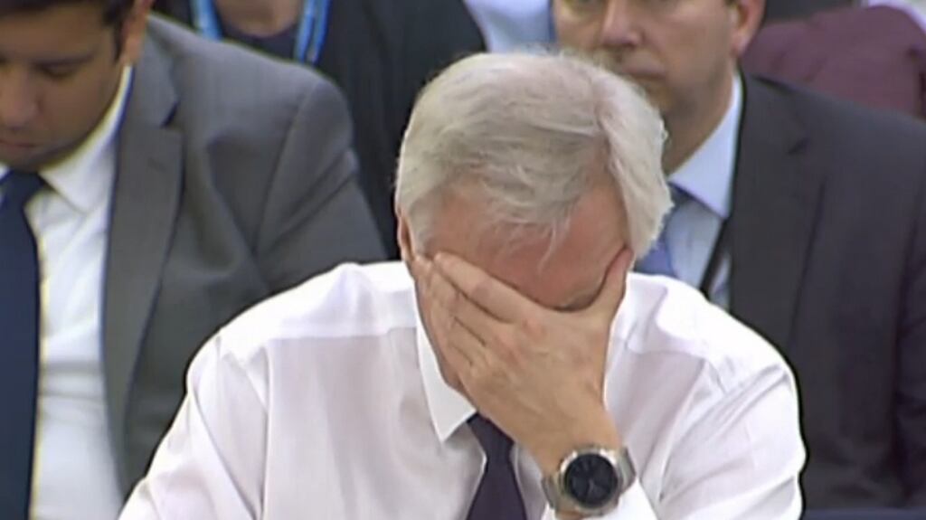 Britain’s Brexit Secretary David Davis gives evidence to the the Exiting the EU Committee. Photograph: PA