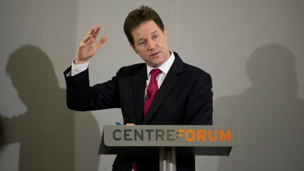 Deputy prime minister Nick Clegg taking questions from journalists after making a speech on immigration in London yesterday. Photograph: Getty Images