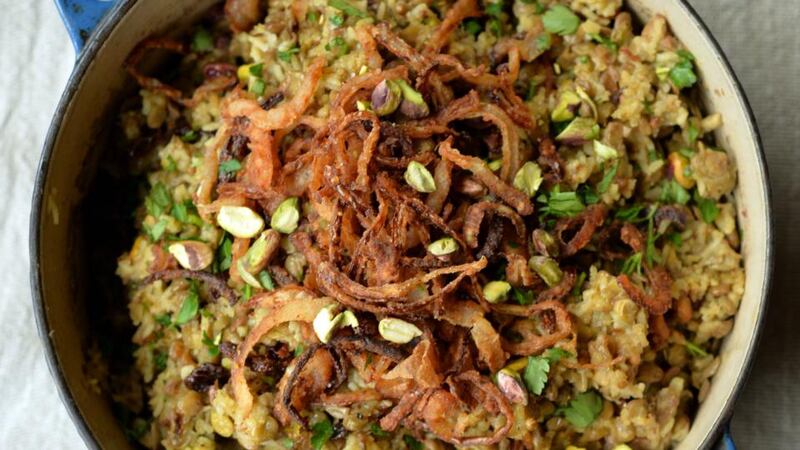Mejadra with pistachios and raisins. Photograph: Alan Betson