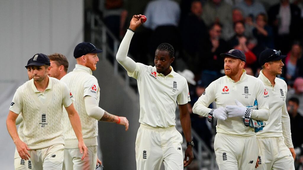 Jofra Archer took 6-45 as England bowled Australia out for 179 at Headingley. Photograph: Paul Ellis/AFP/Getty