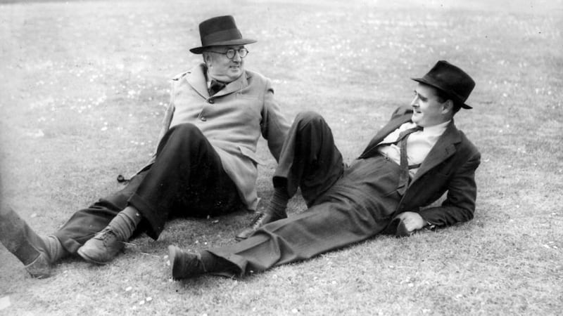 Brinsley MacNamara (left) with Myles na gCopaleen: MacNamara challenged the idealised view of an easy-going idyllic Ireland and put in its place an uncompromising depiction of a race intent on inflicting as much damage as they can on one another.