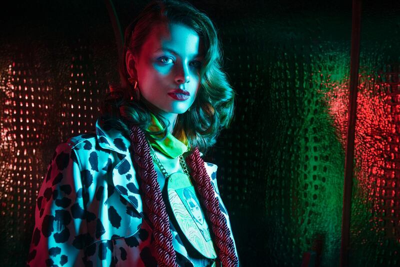 Animal print coat (€449), faux fur collar (€149.90), satin printed tee shirt (€149.90) all from Marc Cain, Oliver Plunkett Street, Cork. Statement oriental neck piece (€220) Kiki Art (made to order).