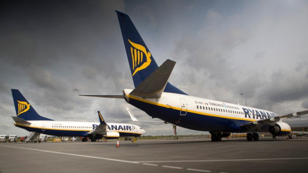 Ryanair reported its first annual profit drop in five years today, as competition in the airline industry reamined fierce and costs rose. Photograph: Simon Dawson/Bloomberg