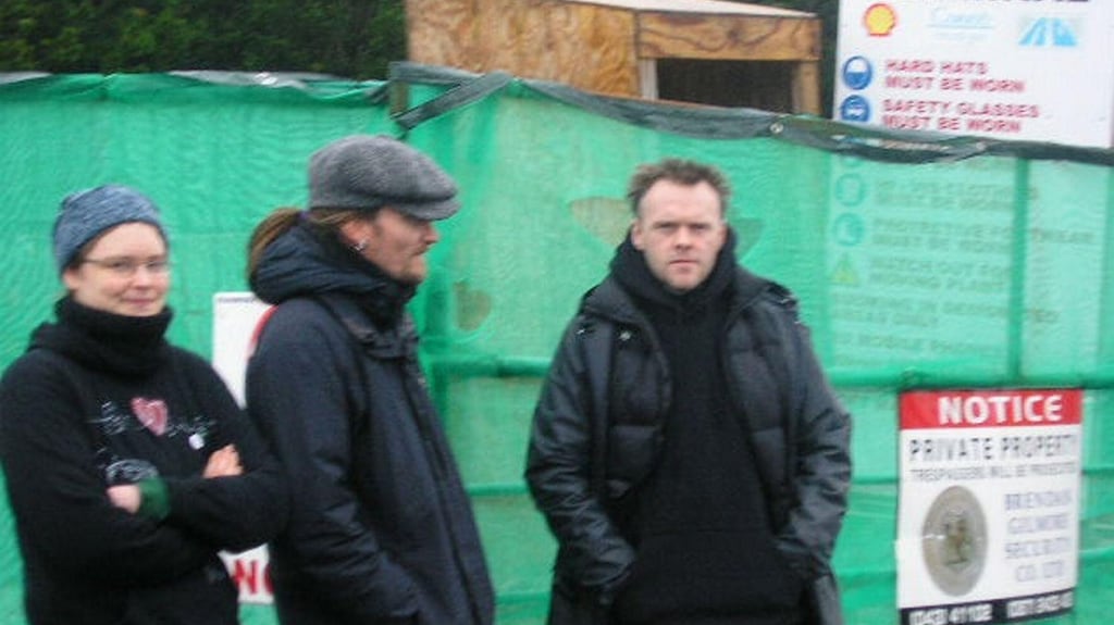 Mark Kennedy (centre) at Ballinaboy terminal was involved in the Shell to Sea campaign which opposed the energy company’s Corrib gas pipeline. Photograph: Indymedia