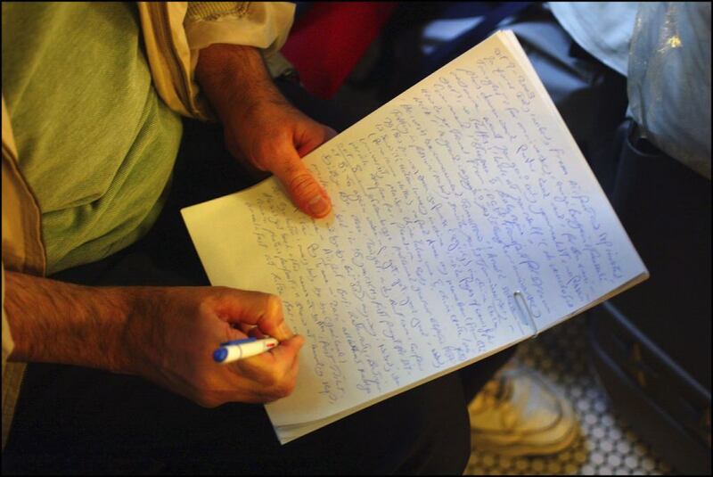 Mehran Karimi Nasseri filled page after page with his spidery black handwriting racing across the unlined paper. He wrote up everything. Photograph: Alexis Duclos/Gamma-Rapho via Getty Images