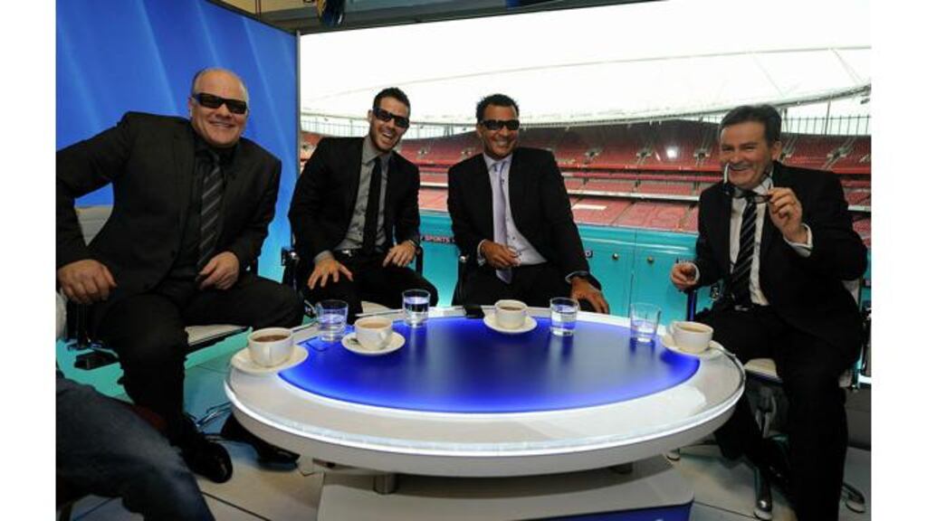 Andy Gray (far left) poses for photographs alongside Jamie Redknapp, Ruud Gullit and Richard Keys before the world's first live 3D television broadcast last year. Photograph: Christopher Lee/Getty Images
