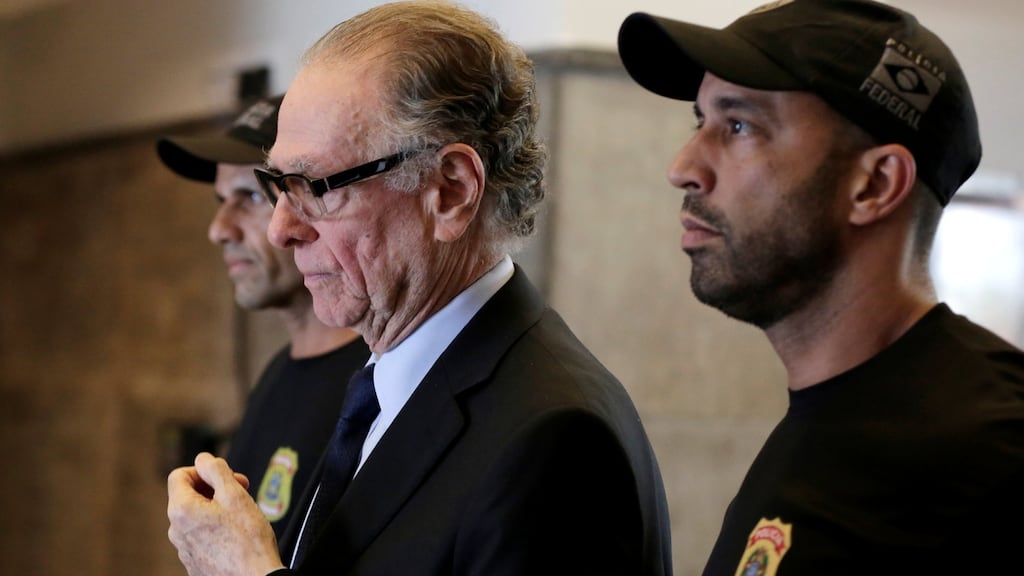 Brazilian Olympic Committee (COB) President Carlos Arthur Nuzman leaves the Federal Police headquarters in Rio de Janeiro, Brazil. Photograph: Bruno Kelly/Reuters