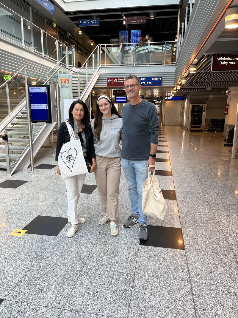 Sophie Ritter, her parents, Anita and Lutz, at Düsseldorf Airport on their way to Dublin to see Harry Styles. Photograph: Ritter family