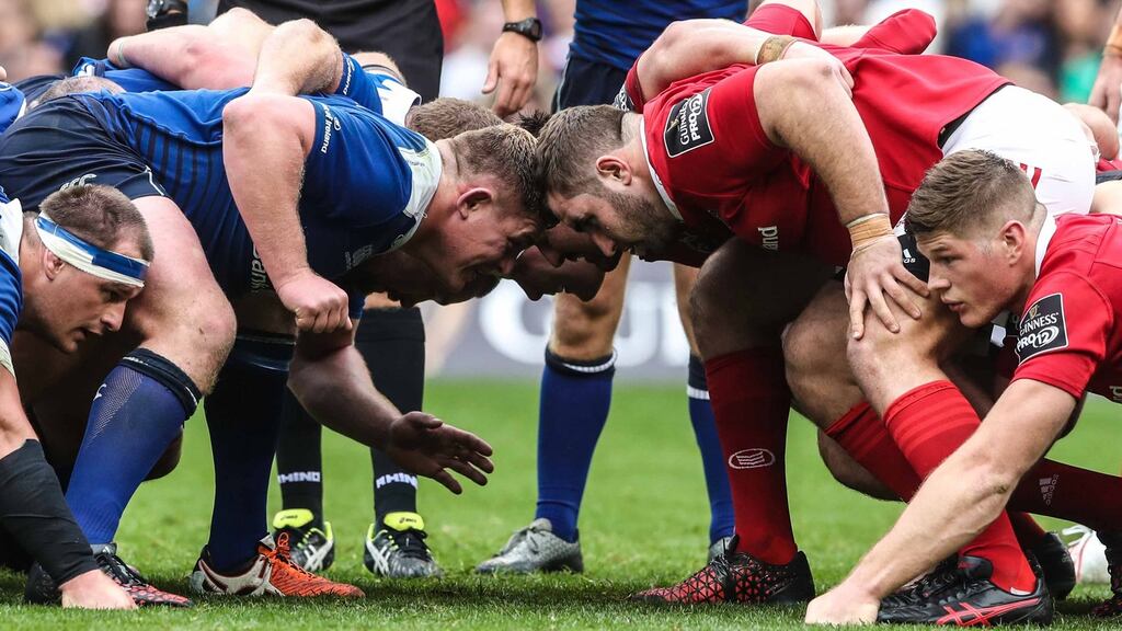 James Cronin (R) has been cited for a stamp during Munster’s defeat to Leinster. Photograph: Inpho/Billy Stickland