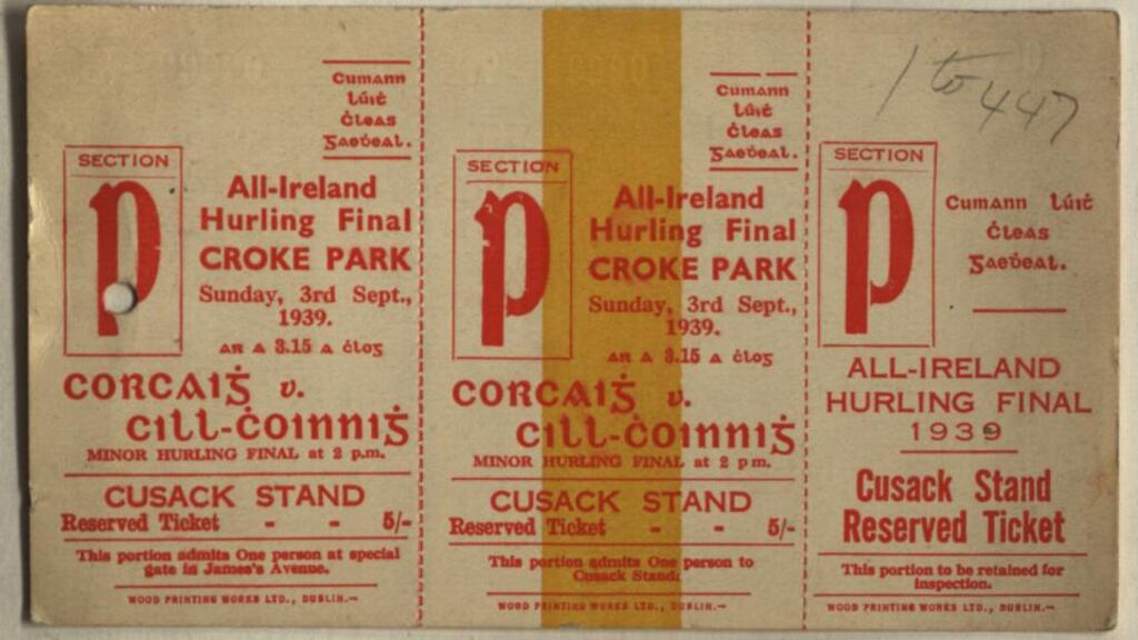 Croke Park has a capacity of over 70,000 people but only 39,300 are present for the senior game between Cork and Kilkenny. The captains, Jimmy Walsh from Carrickshock and Jack Lynch from Glen Rovers, have told the press that they expect their teams to win because of their superior fitness. The average age of the players is 25 years. Ten of the Kilkenny team are playing in their first senior game in Croke Park. Photograph: Courtesy of Boston College