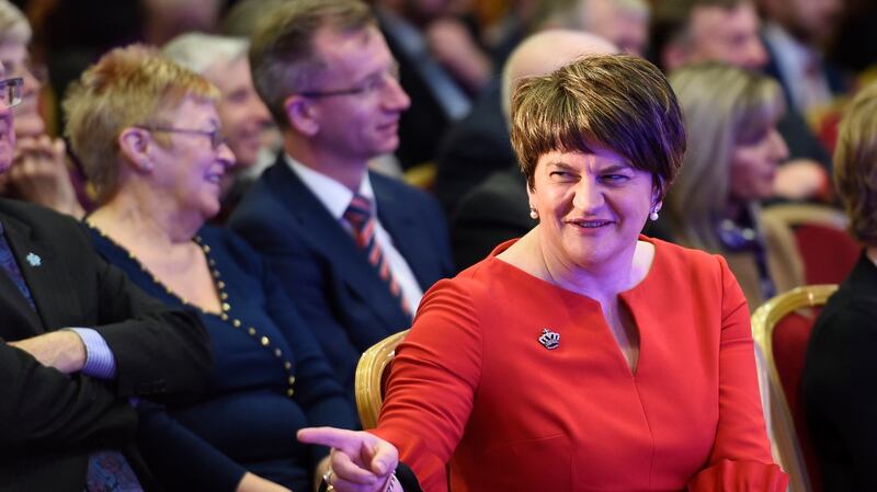 DUP leader Arlene Foster at the party’s annual conference at the La Mon hotel in Belfast. Photograph: Michael Cooper/PA Wire