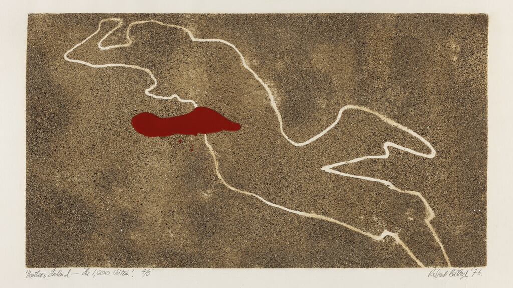 ‘Northern Ireland: The 1,500th Victim’ by Robert Ballagh. The artist’s forays into advertising led him to use photography and screen-printing as a basis for painting