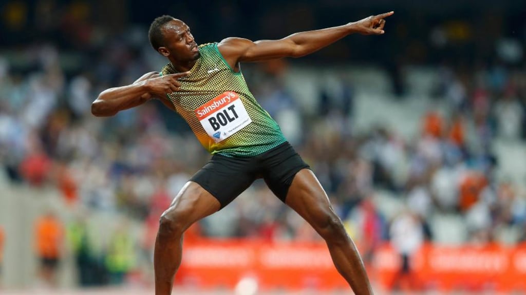 Usain Bolt of Jamaica reacts after winning the men’s 100m during the London Diamond League ‘Anniversary Games’ meeting at the Olympic Stadium in east London. Photograph: Andrew Winning/Reuters
