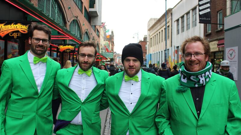 Sandro Janki (far right) with three friends from Switzerland. Photograph: Jack Power